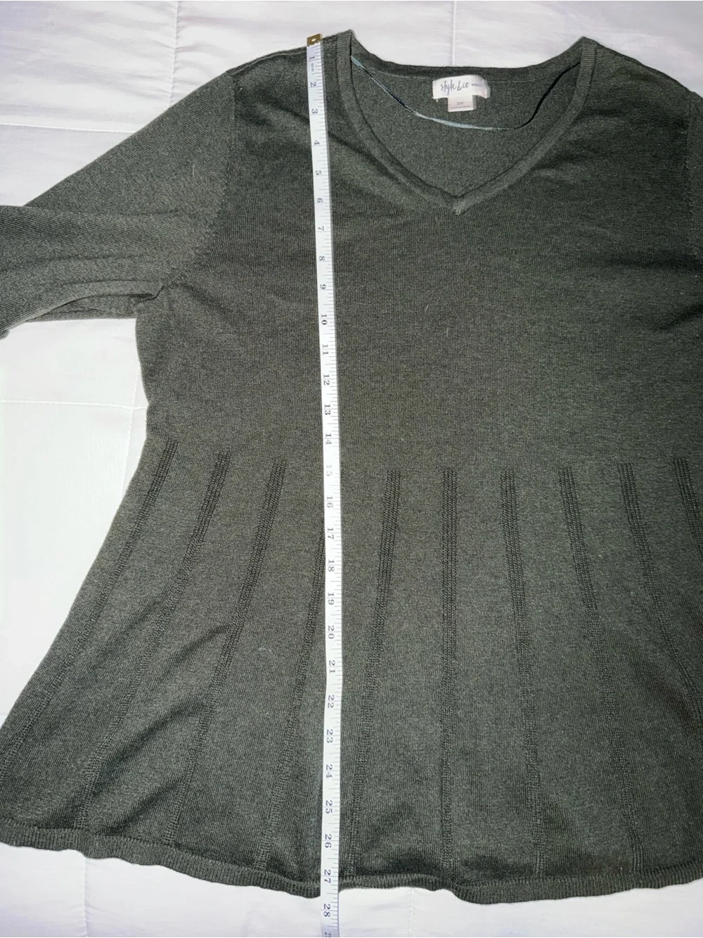Women’s Green V-Neck Ruffle Sleeve Long-Sleeve Top - 2X